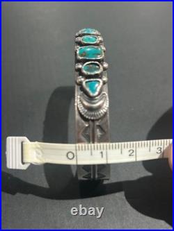 Navajo Sterling Silver Turquoise 5 Stone Stampwork Bangle Bracelet