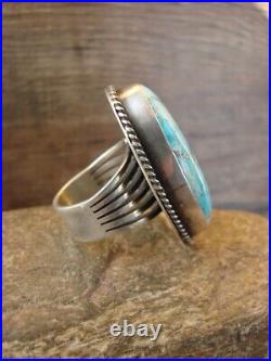 Navajo Sterling Silver Turquoise Adjustable Ring Size 9 to 11 Signed NJ