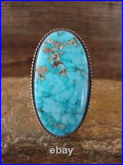 Navajo Sterling Silver Turquoise Adjustable Ring Size 9 to 11 Signed Nila Joh