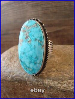 Navajo Sterling Silver Turquoise Adjustable Ring Size 9 to 11 Signed Nila Joh