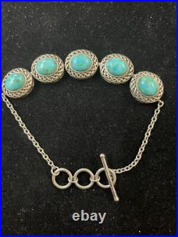 Navajo Sterling Silver Turquoise Adjustable Toggle Clsp Bracelet Signed Bbj