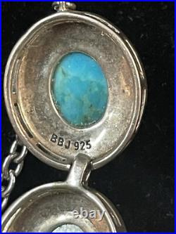 Navajo Sterling Silver Turquoise Adjustable Toggle Clsp Bracelet Signed Bbj