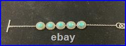 Navajo Sterling Silver Turquoise Adjustable Toggle Clsp Bracelet Signed Bbj