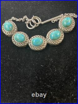 Navajo Sterling Silver Turquoise Adjustable Toggle Clsp Bracelet Signed Bbj