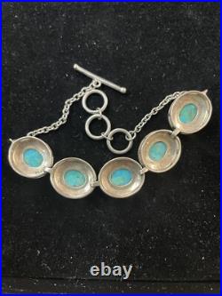 Navajo Sterling Silver Turquoise Adjustable Toggle Clsp Bracelet Signed Bbj