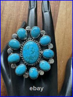 Navajo Sterling Silver Turquoise Cluster Adjustable Ring