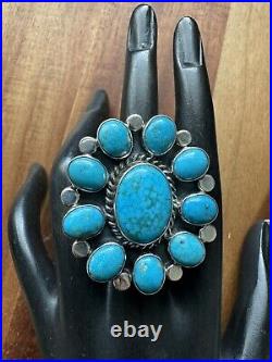 Navajo Sterling Silver Turquoise Cluster Adjustable Ring