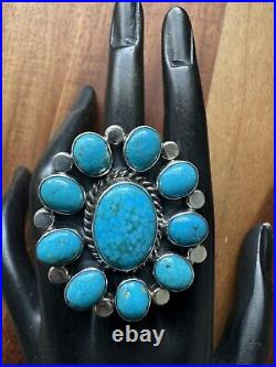 Navajo Sterling Silver Turquoise Cluster Adjustable Ring