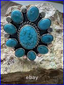 Navajo Sterling Silver Turquoise Cluster Adjustable Ring