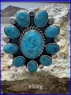 Navajo Sterling Silver Turquoise Cluster Adjustable Ring