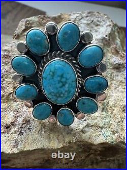 Navajo Sterling Silver Turquoise Cluster Adjustable Ring