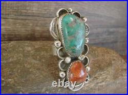 Navajo Sterling Silver Turquoise & Coral Adjustable Ring Size 9 to 11 by Clev