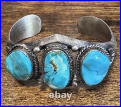 Navajo Sterling Silver Turquoise Cuff Signed Sheila Tso Vintage Heavy 52g