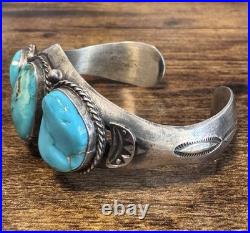 Navajo Sterling Silver Turquoise Cuff Signed Sheila Tso Vintage Heavy 52g