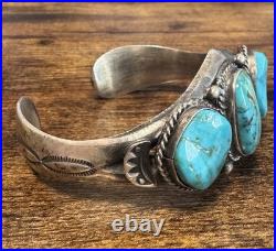 Navajo Sterling Silver Turquoise Cuff Signed Sheila Tso Vintage Heavy 52g
