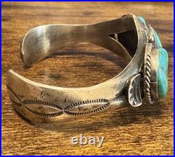 Navajo Sterling Silver Turquoise Cuff Signed Sheila Tso Vintage Heavy 52g