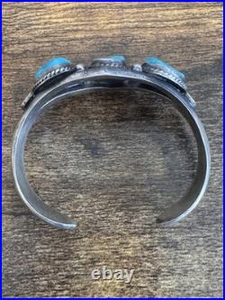Navajo Sterling Silver Turquoise Cuff Signed Sheila Tso Vintage Heavy 52g