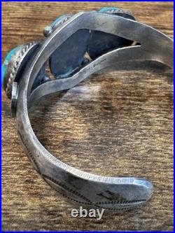 Navajo Sterling Silver Turquoise Cuff Signed Sheila Tso Vintage Heavy 52g