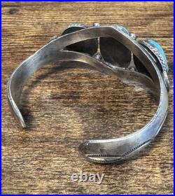 Navajo Sterling Silver Turquoise Cuff Signed Sheila Tso Vintage Heavy 52g
