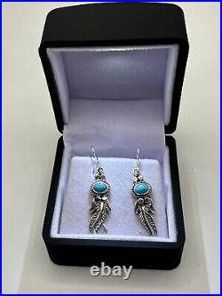 Navajo Sterling Silver Turquoise Feather Dangling Earring's By Sharon McCarthy