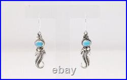 Navajo Sterling Silver Turquoise Feather Dangling Earring's By Sharon McCarthy