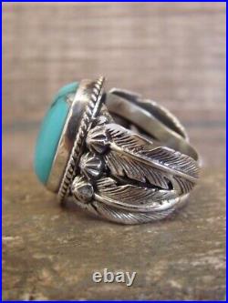 Navajo Sterling Silver & Turquoise Feather Ring Signed Betone Size 5.5