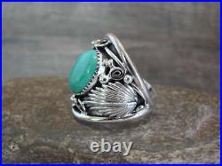Navajo Sterling Silver & Turquoise Feather Ring by Saunders Size 13