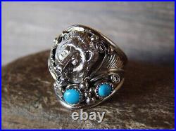 Navajo Sterling Silver Turquoise Growling Bear Ring by Saunders Size 12