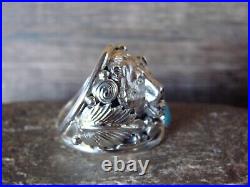 Navajo Sterling Silver Turquoise Growling Bear Ring by Saunders Size 12