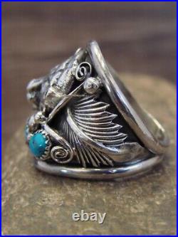 Navajo Sterling Silver & Turquoise Growling Bear Ring by Saunders Size 12