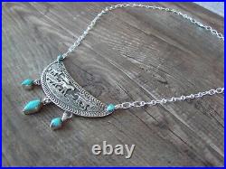 Navajo Sterling Silver & Turquoise Horse Storyteller Link Necklace by Delgarito