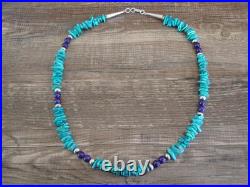 Navajo Sterling Silver Turquoise & Lapis Nugget Stone 20 Necklace by I. John