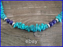 Navajo Sterling Silver Turquoise & Lapis Nugget Stone 20 Necklace by I. John