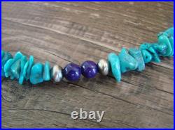 Navajo Sterling Silver Turquoise & Lapis Nugget Stone 20 Necklace by I. John