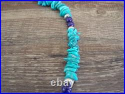 Navajo Sterling Silver Turquoise & Lapis Nugget Stone 20 Necklace by I. John