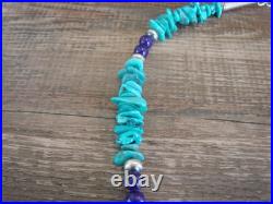 Navajo Sterling Silver Turquoise & Lapis Nugget Stone 20 Necklace by I. John