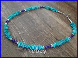 Navajo Sterling Silver Turquoise & Lapis Nugget Stone 20 Necklace by I. John