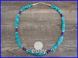 Navajo Sterling Silver Turquoise & Lapis Nugget Stone 20 Necklace by I. John