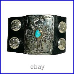 Navajo Sterling Silver, Turquoise, & Leather Child's'Ketoh' Bow Guard