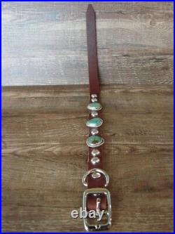 Navajo Sterling Silver & Turquoise Leather Dog Collar Signed M