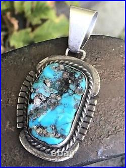 Navajo Sterling Silver Turquoise Pendant signed DC