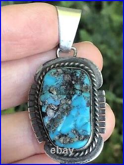 Navajo Sterling Silver Turquoise Pendant signed DC