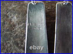 Navajo Sterling Silver Turquoise Petroglyph Dangle Earrings Signed T&R Singer