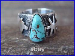 Navajo Sterling Silver Turquoise Petroglyph Ring Alex Sanchez Size 8.5