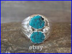 Navajo Sterling Silver & Turquoise Ring Signed Spencer Size 10.5