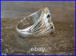 Navajo Sterling Silver & Turquoise Ring Signed Spencer Size 10.5