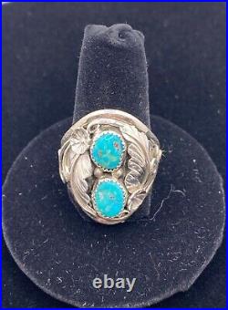 Navajo Sterling Silver Turquoise Ring by Michael Rogers, size 11