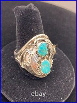 Navajo Sterling Silver Turquoise Ring by Michael Rogers, size 11