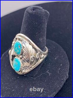 Navajo Sterling Silver Turquoise Ring by Michael Rogers, size 11