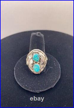 Navajo Sterling Silver Turquoise Ring by Michael Rogers, size 11